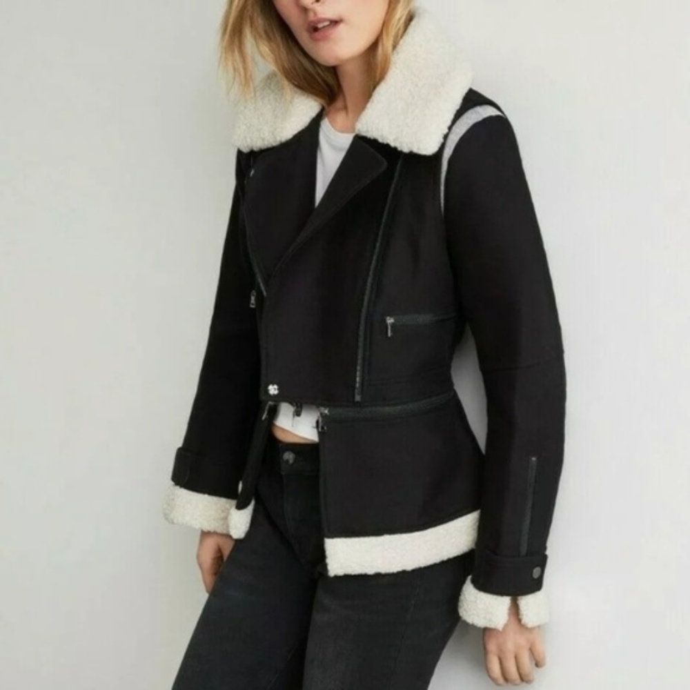 BCBGMaxazria Shearling Biker Moto Peplum Jacket - Picture 5 of 9